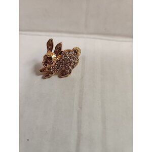 Vtg 90s AVON Rhinestone BUNNY Rabbit Cute Critter Gold Tone Lapel Collar Pin